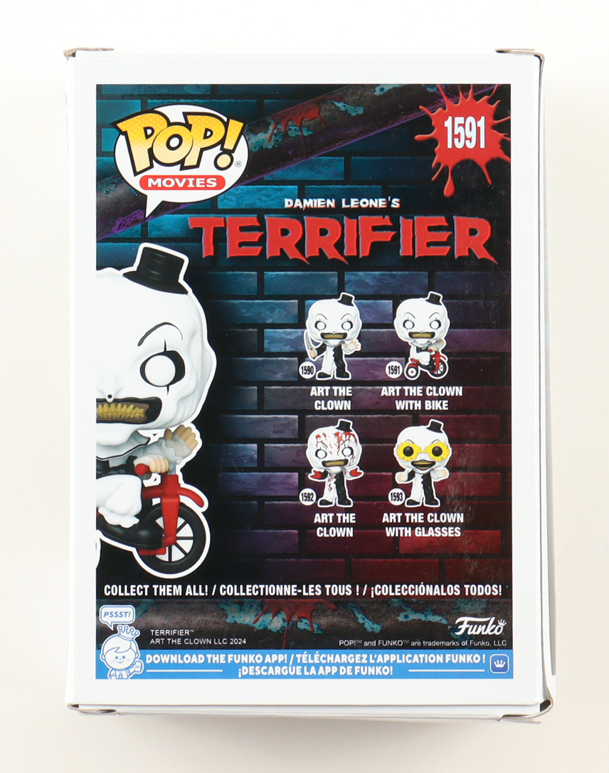Damien Leone Signed "Terrifier" #1591 Art The Clown With Bike Funko Pop! Vinyl Figure (Beckett) at PristineAuction.com Damien Leone Signed "Terrifier" #1591 Art The Clown With Bike Funko Pop! Vinyl Figure (Beckett) at PristineAuction.com