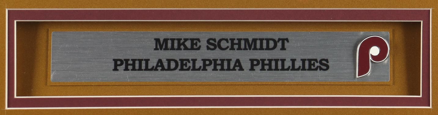 Mike Schmidt Signed Custom Framed Jersey Display with Phillies Logo Pin (Beckett) at PristineAuction.com Mike Schmidt Signed Custom Framed Jersey Display with Phillies Logo Pin (Beckett) at PristineAuction.com