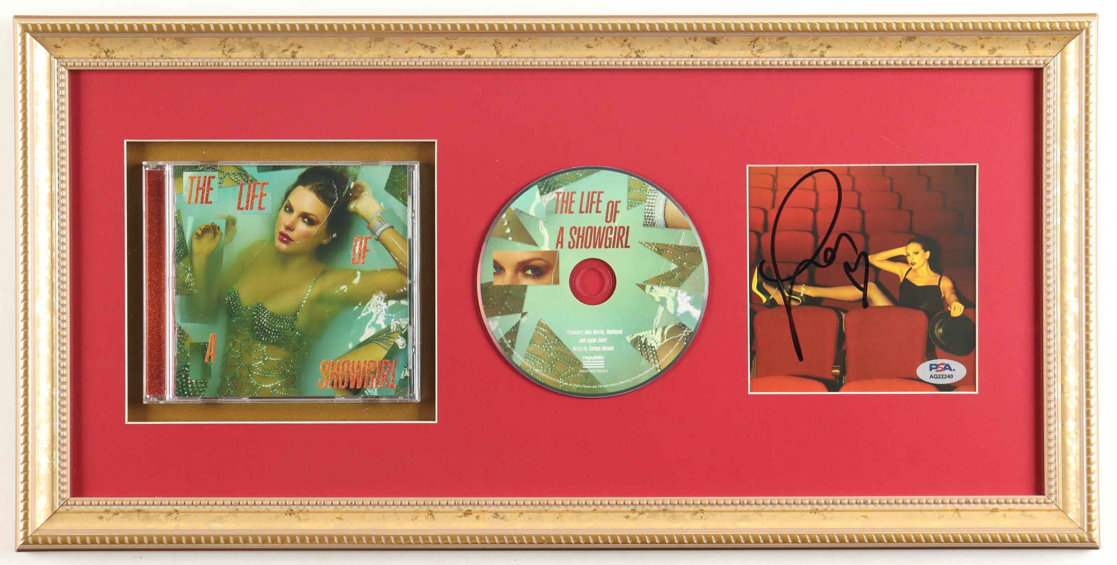 Taylor Swift Signed Custom Framed "The Life of a Showgirl" CD Album Insert Display With Disc Case (PSA) at PristineAuction.com Taylor Swift Signed Custom Framed "The Life of a Showgirl" CD Album Insert Display With Disc Case (PSA) at PristineAuction.com