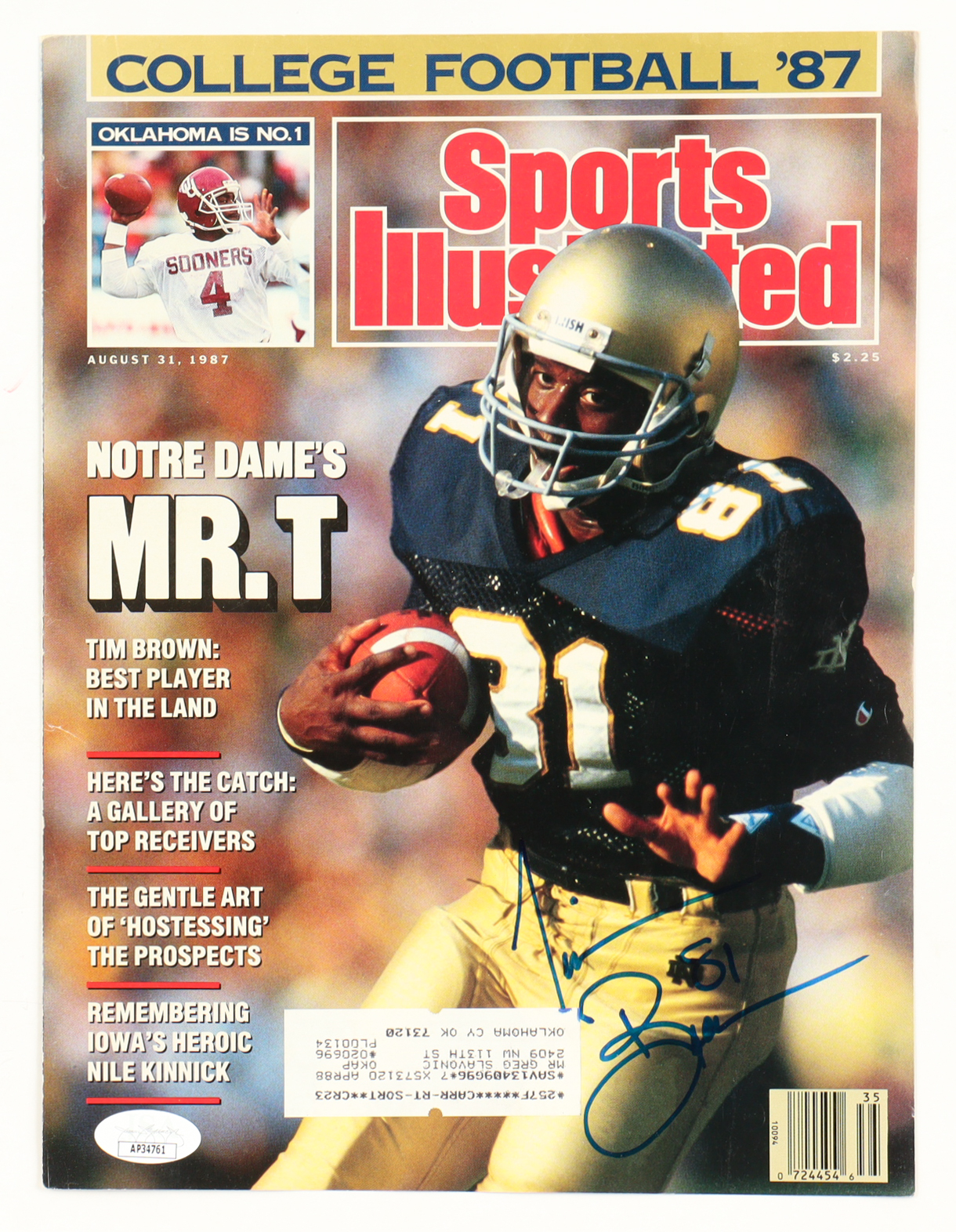 Tim Brown Signed 1987 Sports Illustrated Magazine (JSA) at PristineAuction.com Tim Brown Signed 1987 Sports Illustrated Magazine (JSA) at PristineAuction.com