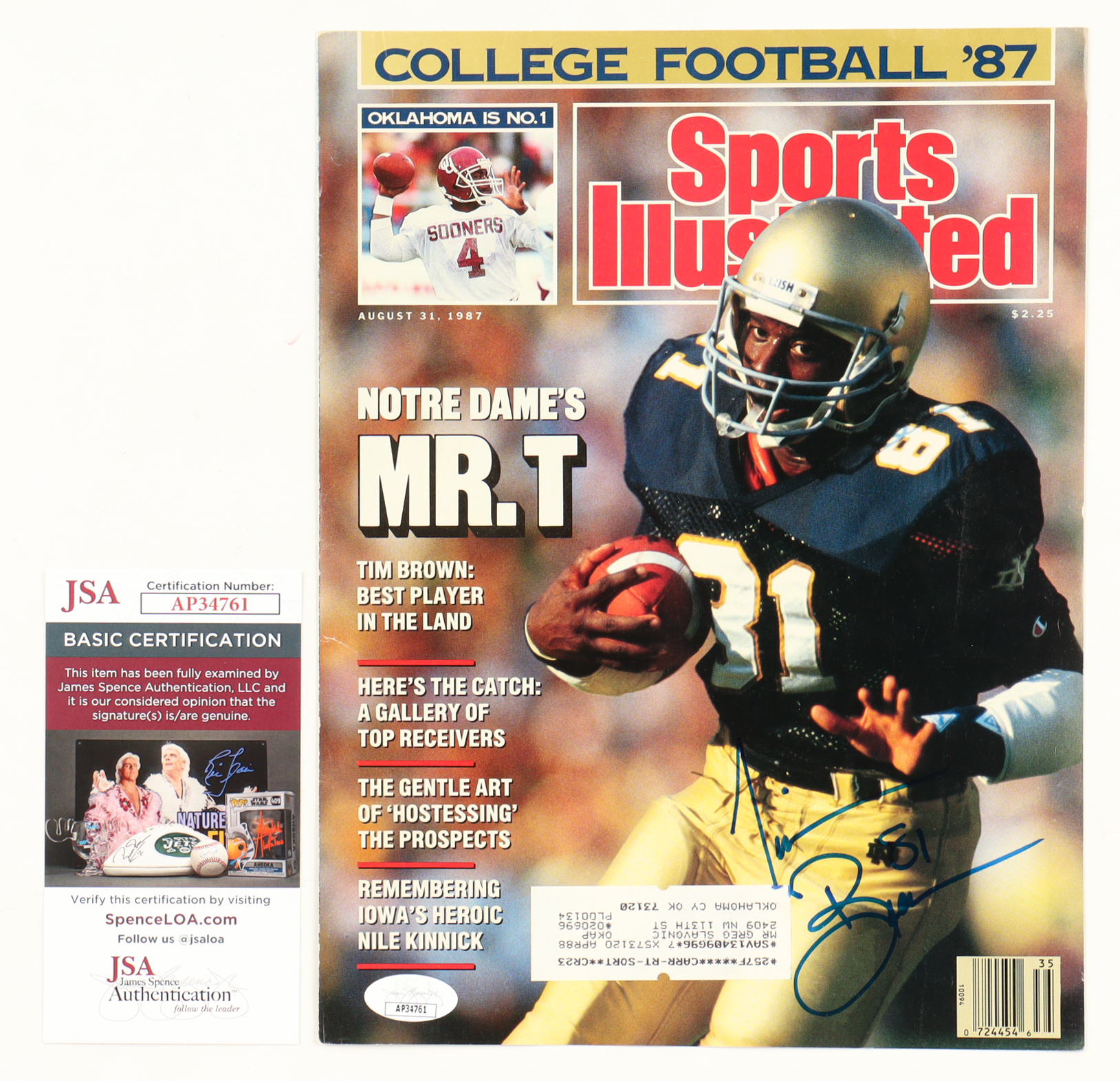 Tim Brown Signed 1987 Sports Illustrated Magazine (JSA) at PristineAuction.com Tim Brown Signed 1987 Sports Illustrated Magazine (JSA) at PristineAuction.com