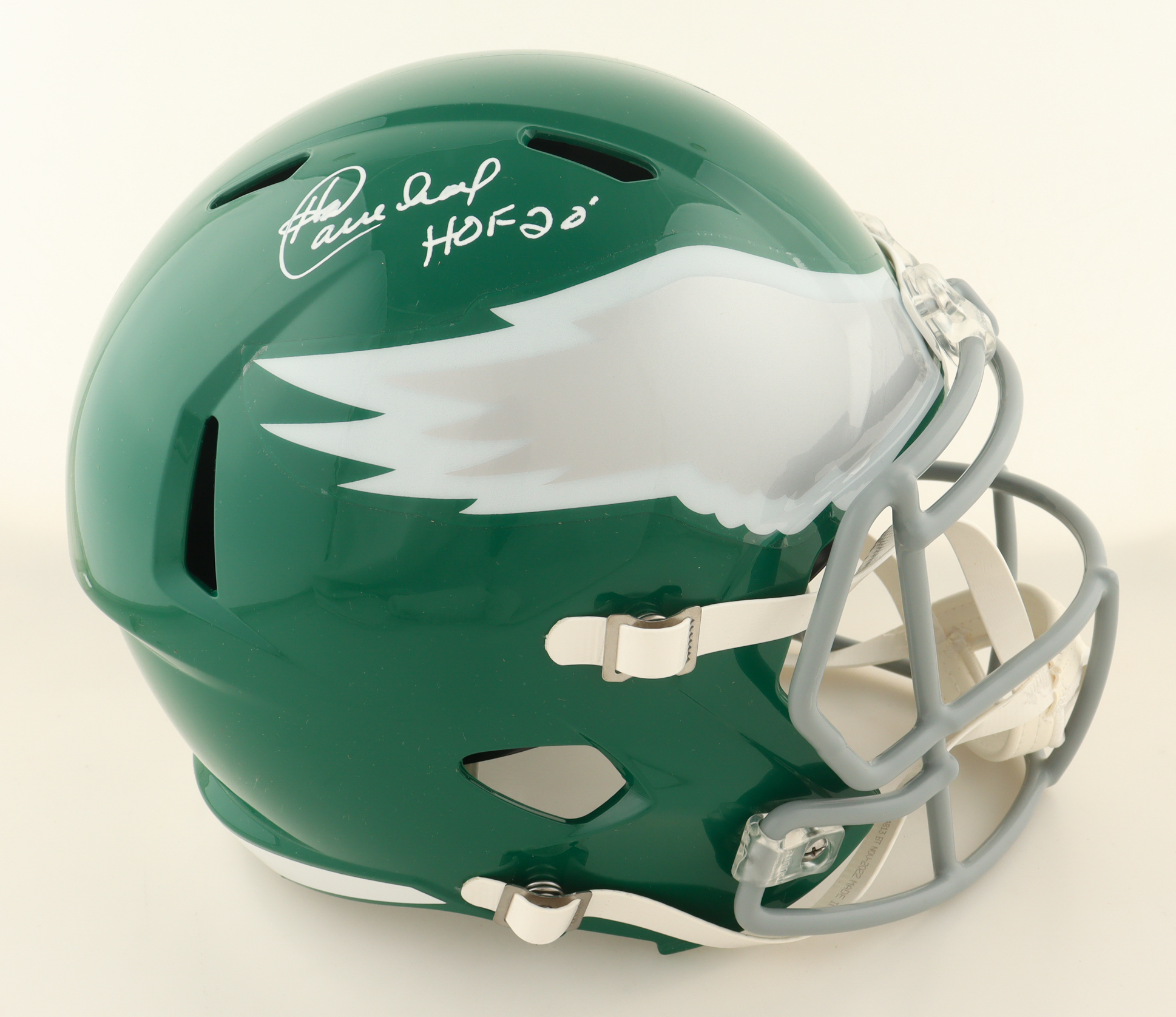 Harold Carmichael Signed Eagles Full-Size Throwback Speed Helmet Inscribed "HOF 20'" (JSA) at PristineAuction.com Harold Carmichael Signed Eagles Full-Size Throwback Speed Helmet Inscribed "HOF 20'" (JSA) at PristineAuction.com