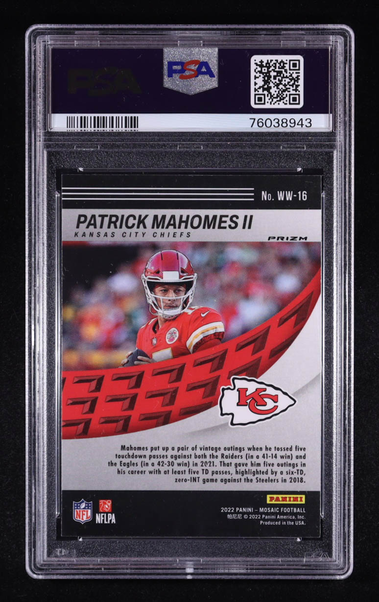 Patrick Mahomes II 2022 Panini Mosaic Will to Win Mosaic #16 (PSA 10) at PristineAuction.com Patrick Mahomes II 2022 Panini Mosaic Will to Win Mosaic #16 (PSA 10) at PristineAuction.com