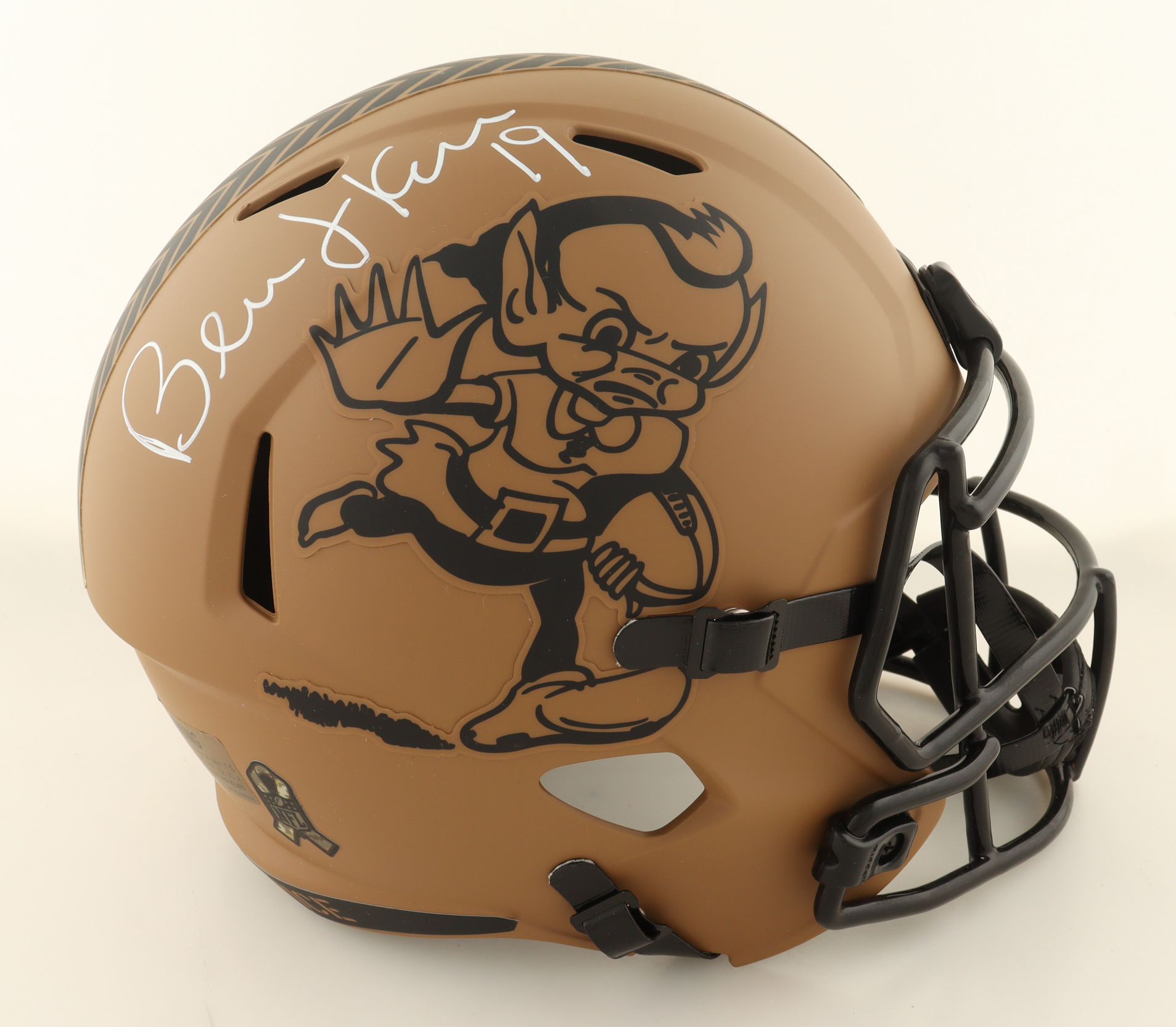 Bernie Kosar Signed Browns Full-Size Salute To Service Alternate Speed Helmet (JSA) at PristineAuction.com Bernie Kosar Signed Browns Full-Size Salute To Service Alternate Speed Helmet (JSA) at PristineAuction.com