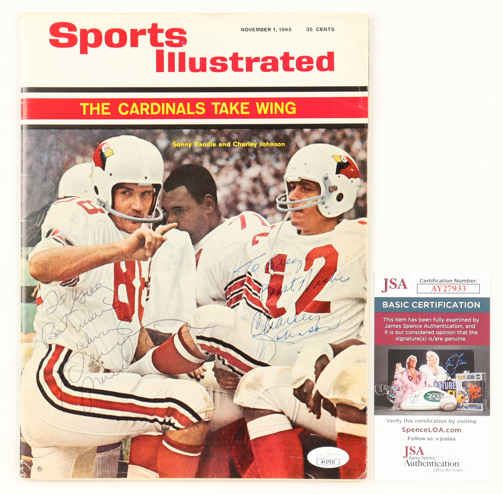 Sonny Randle & Charley Johnson Signed 1965 Sports Illustrated Magazine Inscribed "Best Wishes Always" (JSA) at PristineAuction.com Sonny Randle & Charley Johnson Signed 1965 Sports Illustrated Magazine Inscribed "Best Wishes Always" (JSA) at PristineAuction.com