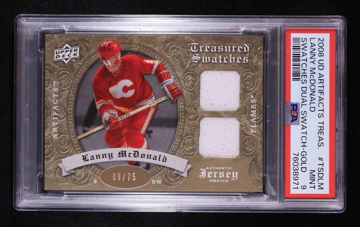 Lanny McDonald 2008-09 Artifacts Treasured Swatches Dual Gold #TSDLM #09/75 (PSA 9) at PristineAuction.com Lanny McDonald 2008-09 Artifacts Treasured Swatches Dual Gold #TSDLM #09/75 (PSA 9) at PristineAuction.com