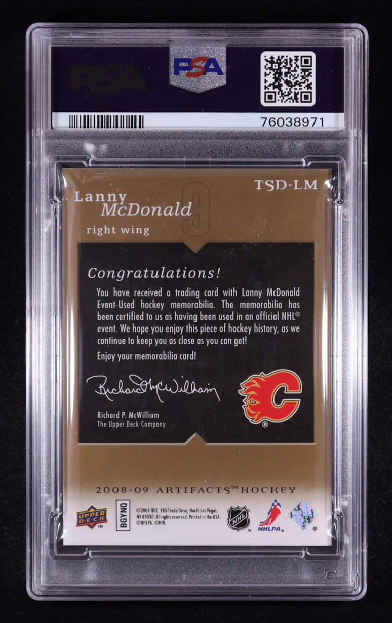Lanny McDonald 2008-09 Artifacts Treasured Swatches Dual Gold #TSDLM #09/75 (PSA 9) at PristineAuction.com Lanny McDonald 2008-09 Artifacts Treasured Swatches Dual Gold #TSDLM #09/75 (PSA 9) at PristineAuction.com