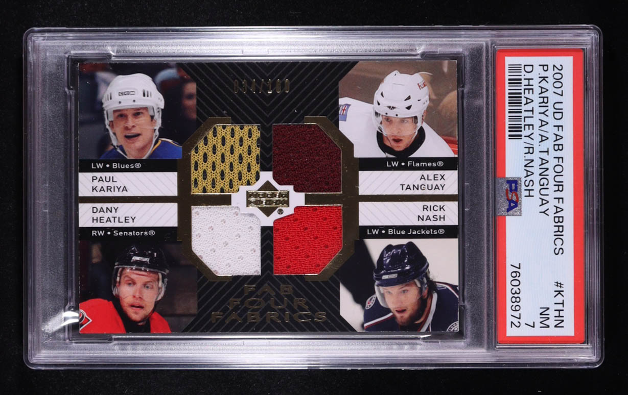 Paul Kariya / Alex Tanguay / Dany Heatley / Rick Nash 2007-08 Upper Deck Fab Four Fabrics #FFKTHN #034/100 (PSA 7) at PristineAuction.com Paul Kariya / Alex Tanguay / Dany Heatley / Rick Nash 2007-08 Upper Deck Fab Four Fabrics #FFKTHN #034/100 (PSA 7) at PristineAuction.com