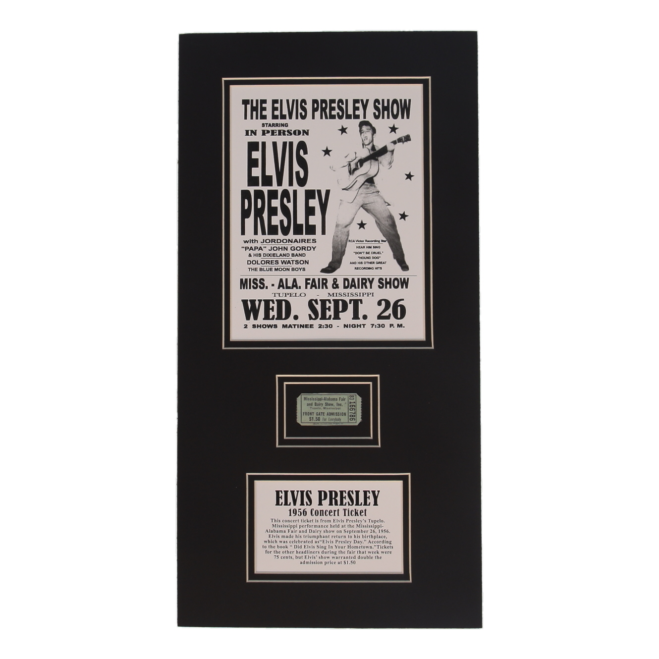 Elvis Presley Custom Matted Original 1956 Concert Ticket Display at PristineAuction.com Elvis Presley Custom Matted Original 1956 Concert Ticket Display at PristineAuction.com