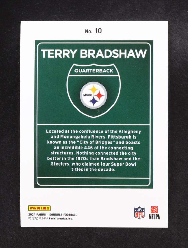 Terry Bradshaw 2024 Panini Donruss Downtown! #10 at PristineAuction.com Terry Bradshaw 2024 Panini Donruss Downtown! #10 at PristineAuction.com
