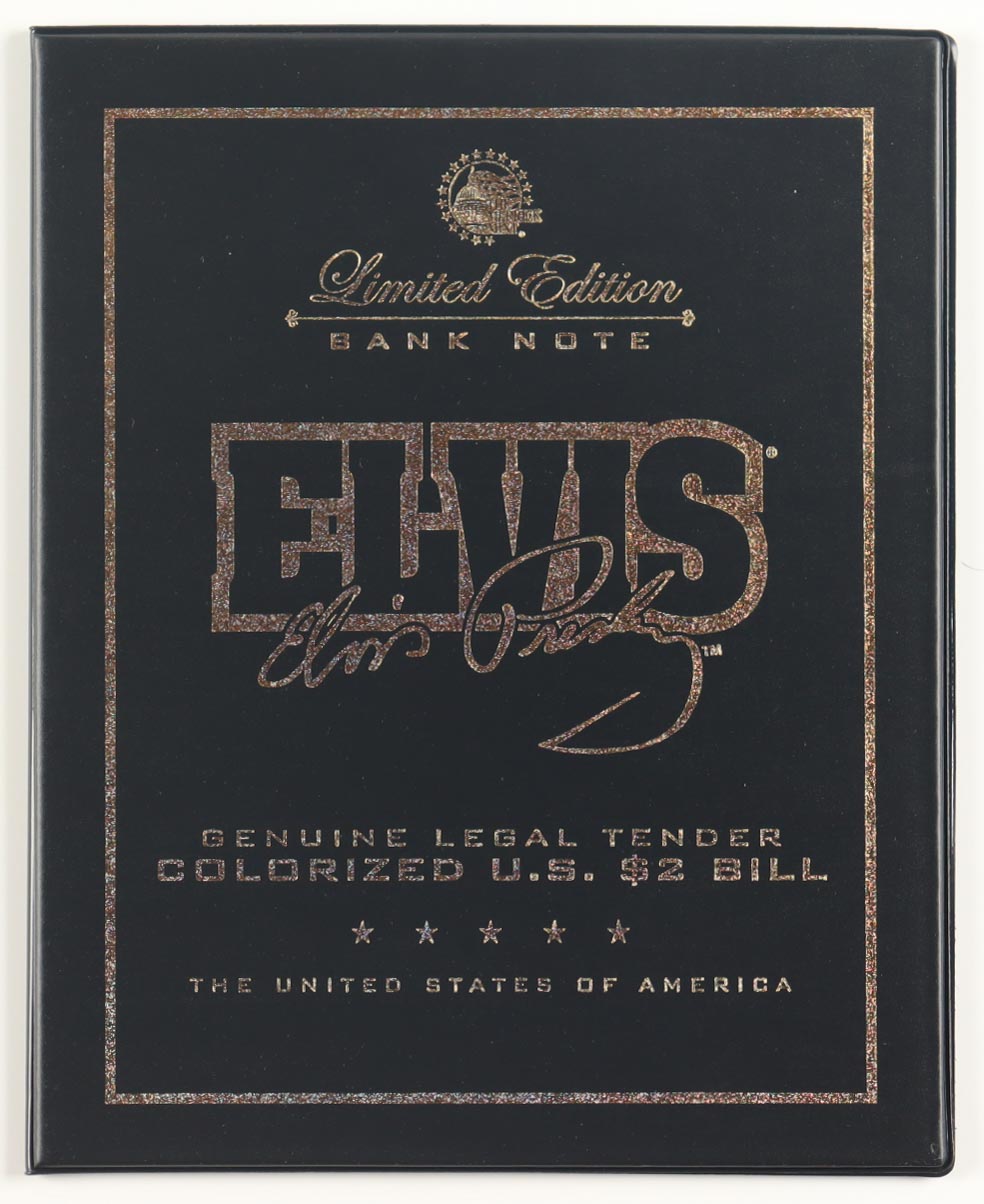 Elvis Presley Genuine Legal Tender Colorized U.S. $2.00 Two Dollar Bill Commemorative Edition Bank Note with Folder at PristineAuction.com Elvis Presley Genuine Legal Tender Colorized U.S. $2.00 Two Dollar Bill Commemorative Edition Bank Note with Folder at PristineAuction.com