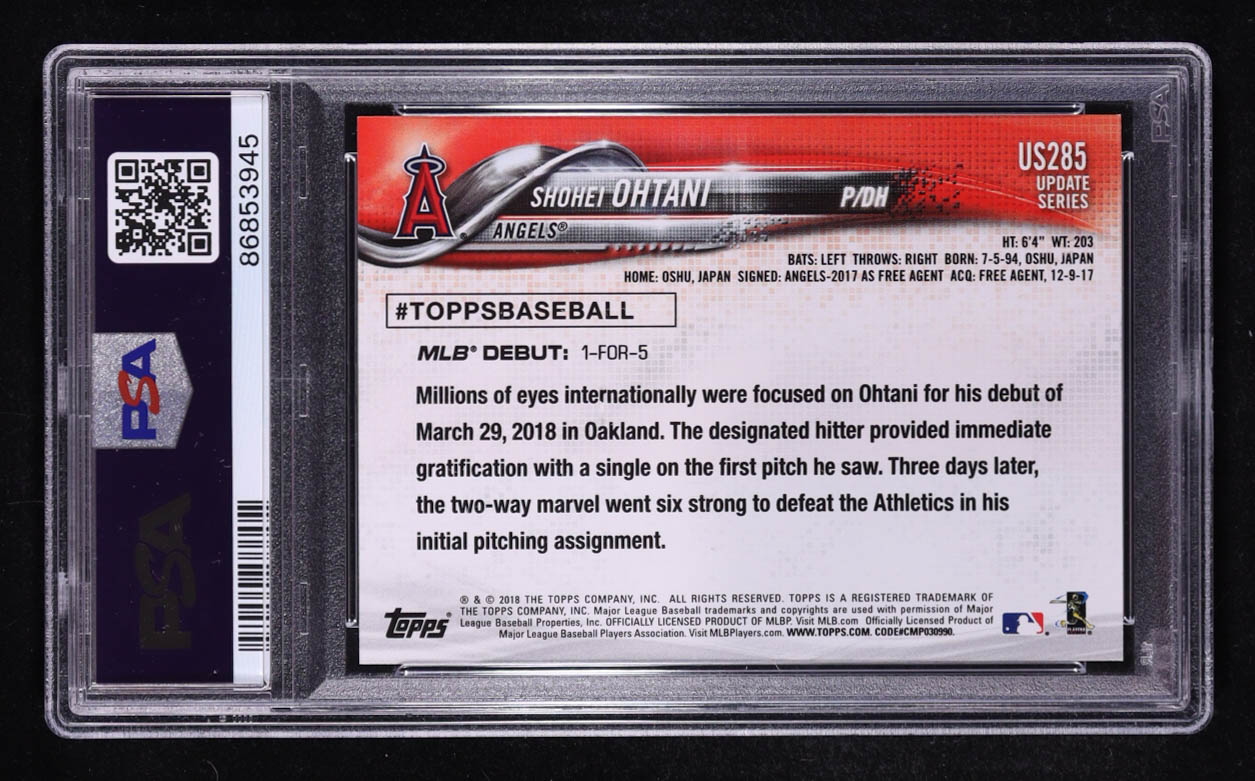Shohei Ohtani 2018 Topps Update #US285 RC (PSA 10) at PristineAuction.com Shohei Ohtani 2018 Topps Update #US285 RC (PSA 10) at PristineAuction.com