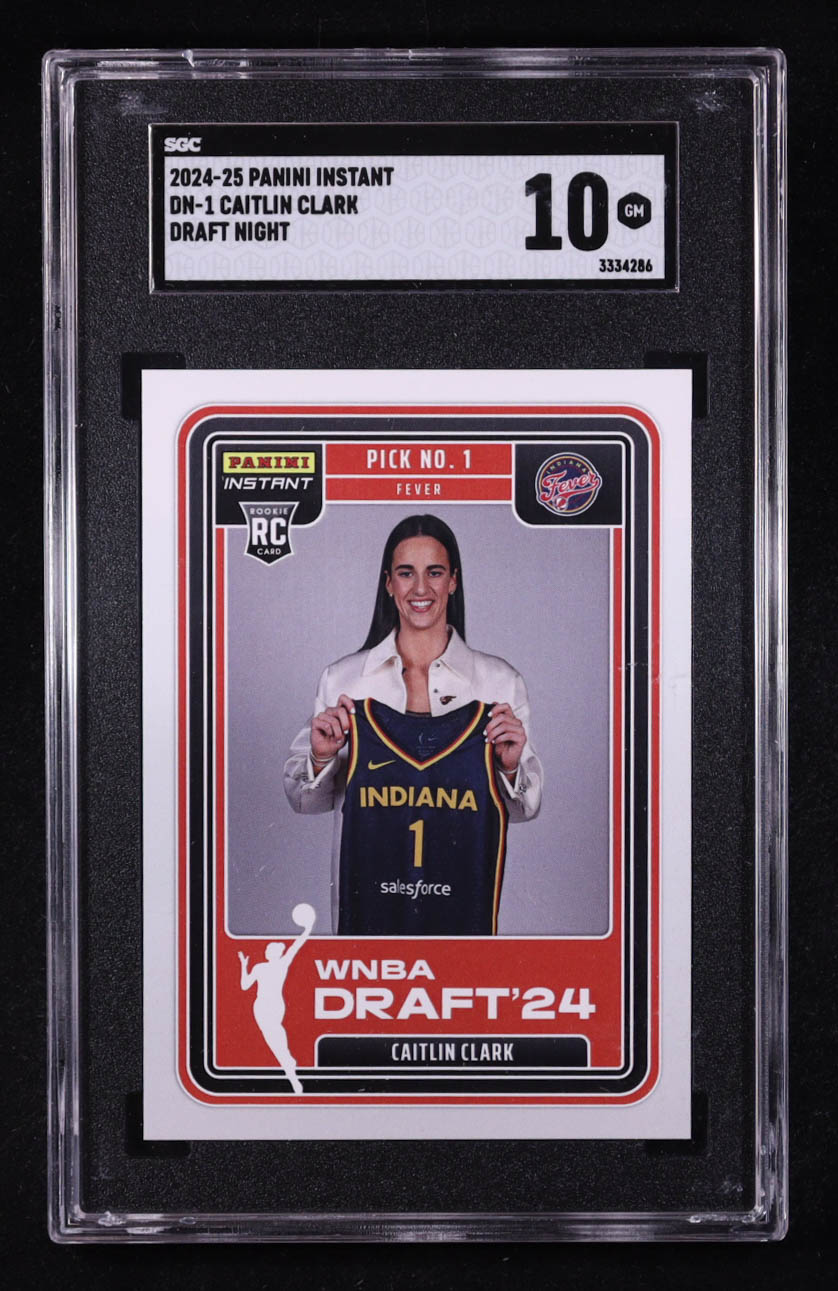 Caitlin Clark 2024-25 Panini Instant Draft Night #DN1 RC (SGC 10) at PristineAuction.com Caitlin Clark 2024-25 Panini Instant Draft Night #DN1 RC (SGC 10) at PristineAuction.com