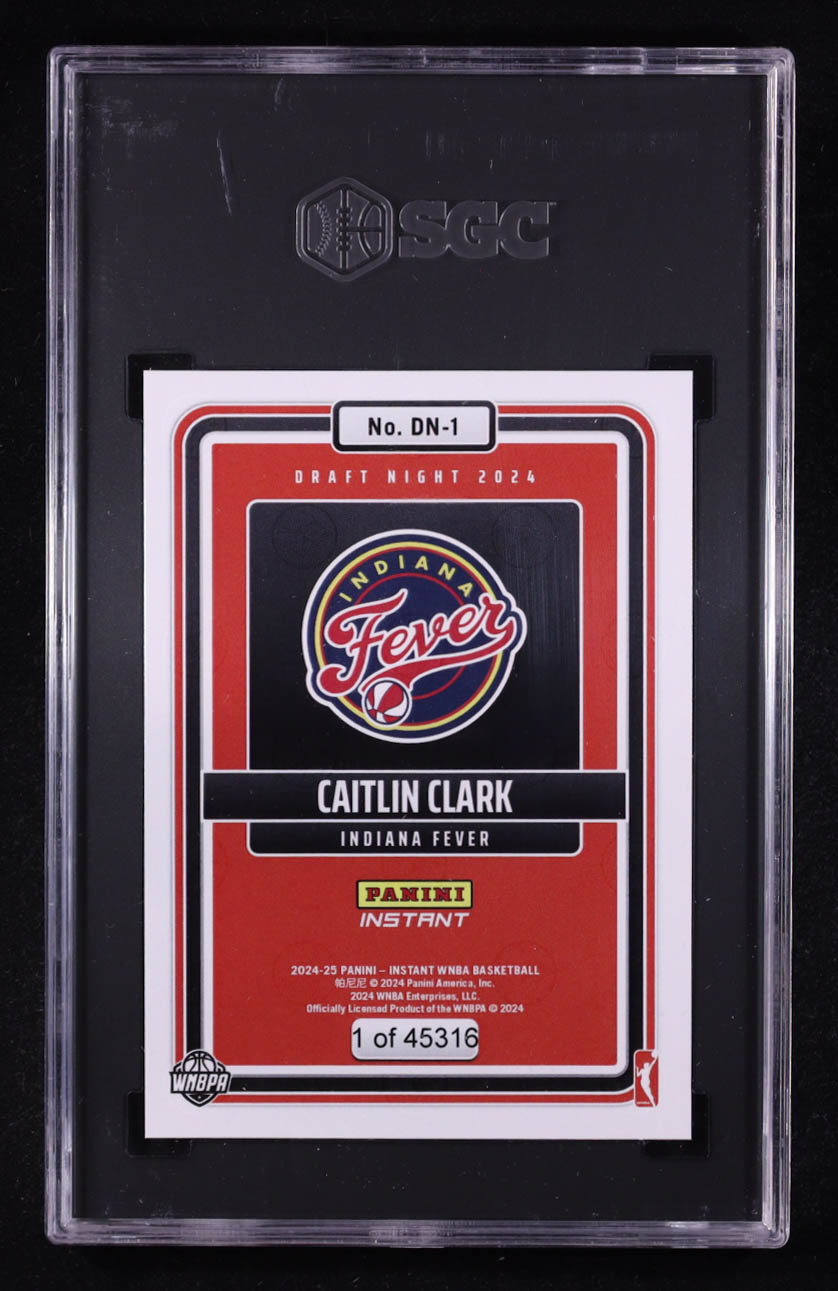 Caitlin Clark 2024-25 Panini Instant Draft Night #DN1 RC (SGC 10) at PristineAuction.com Caitlin Clark 2024-25 Panini Instant Draft Night #DN1 RC (SGC 10) at PristineAuction.com
