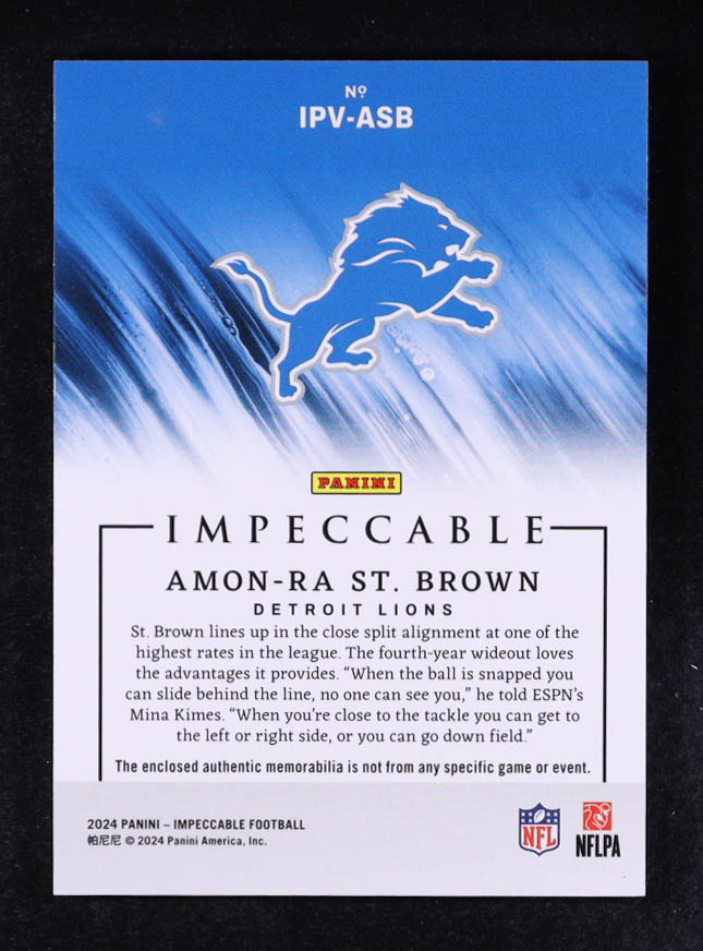 Amon-Ra St. Brown 2024 Panini Impeccable ImPatchable Veterans Gold #10 #07/10 at PristineAuction.com Amon-Ra St. Brown 2024 Panini Impeccable ImPatchable Veterans Gold #10 #07/10 at PristineAuction.com