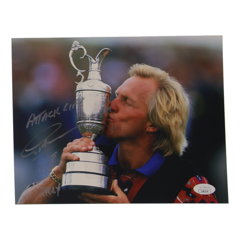 Greg Norman Signed 8x10 Photo Inscribed "2k25" & "Attack Life" with Hand-Drawn Sketch (JSA) at PristineAuction.com Greg Norman Signed 8x10 Photo Inscribed "2k25" & "Attack Life" with Hand-Drawn Sketch (JSA) at PristineAuction.com