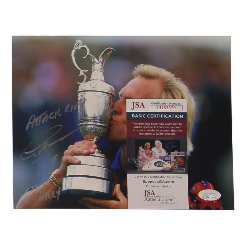 Greg Norman Signed 8x10 Photo Inscribed "2k25" & "Attack Life" with Hand-Drawn Sketch (JSA) at PristineAuction.com Greg Norman Signed 8x10 Photo Inscribed "2k25" & "Attack Life" with Hand-Drawn Sketch (JSA) at PristineAuction.com