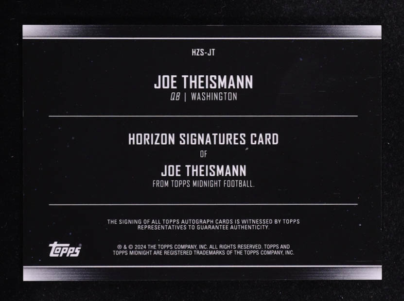 Joe Theismann 2024 Topps Midnight Horizon Signatures Twilight #HZSJT #18/99 at PristineAuction.com Joe Theismann 2024 Topps Midnight Horizon Signatures Twilight #HZSJT #18/99 at PristineAuction.com
