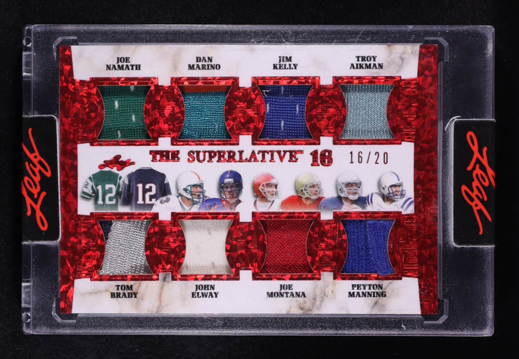 2023 Leaf The Superlative 16 Pattern Red #TS164 Joe Namath / Tom Brady / Dan Marino #16/20 at PristineAuction.com 2023 Leaf The Superlative 16 Pattern Red #TS164 Joe Namath / Tom Brady / Dan Marino #16/20 at PristineAuction.com