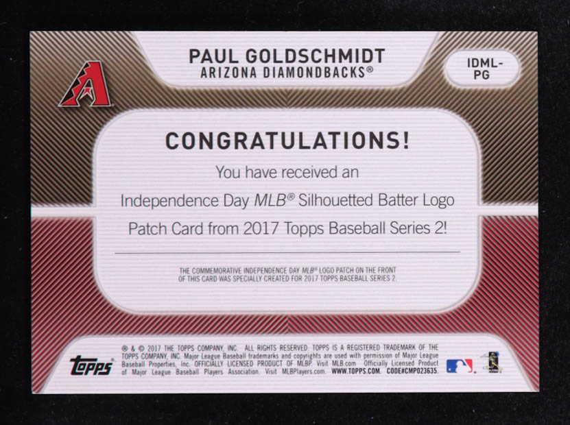 Paul Goldschmidt 2017 Topps Independence Day MLB Silhouetted Batter Logo Patches #IDML-PG at PristineAuction.com Paul Goldschmidt 2017 Topps Independence Day MLB Silhouetted Batter Logo Patches #IDML-PG at PristineAuction.com