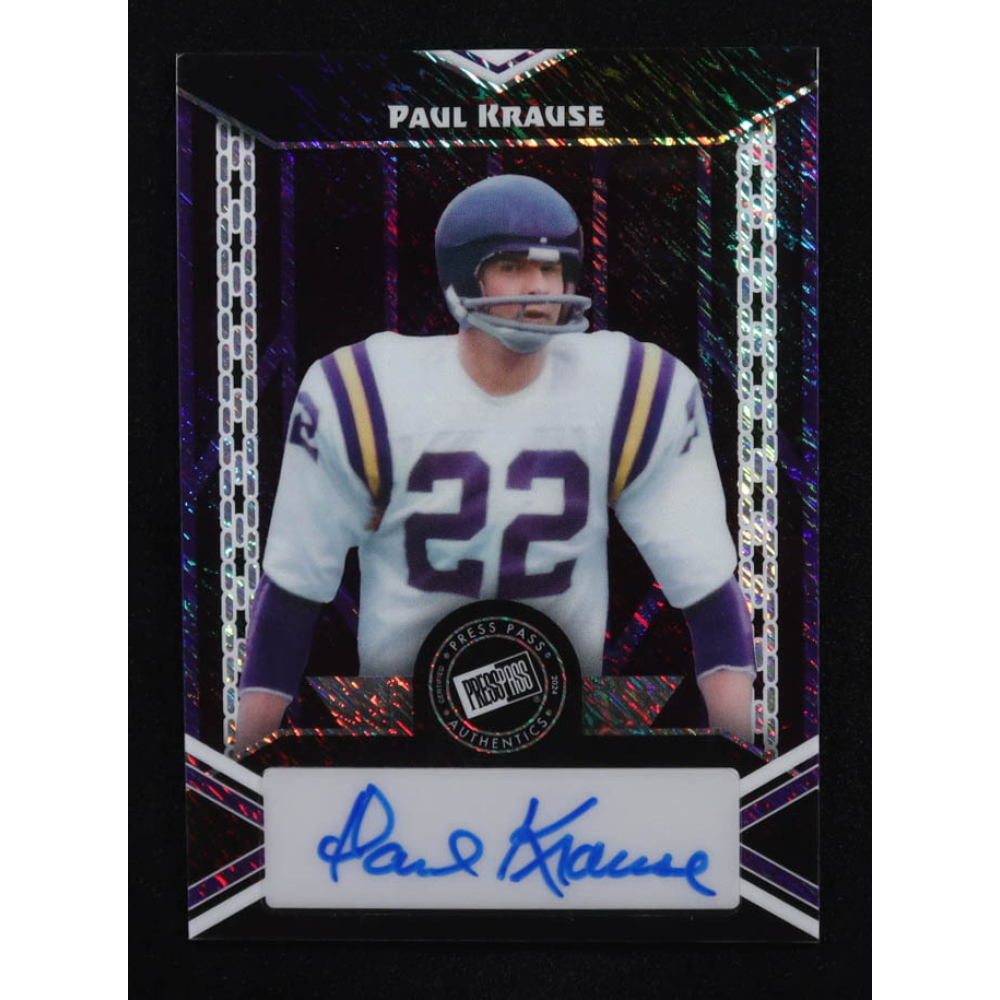 Paul Krause 2024 Leaf  Leaf Collective Press Pass Autographs Shimmer Purple #20A-PK2 #2/7 at PristineAuction.com