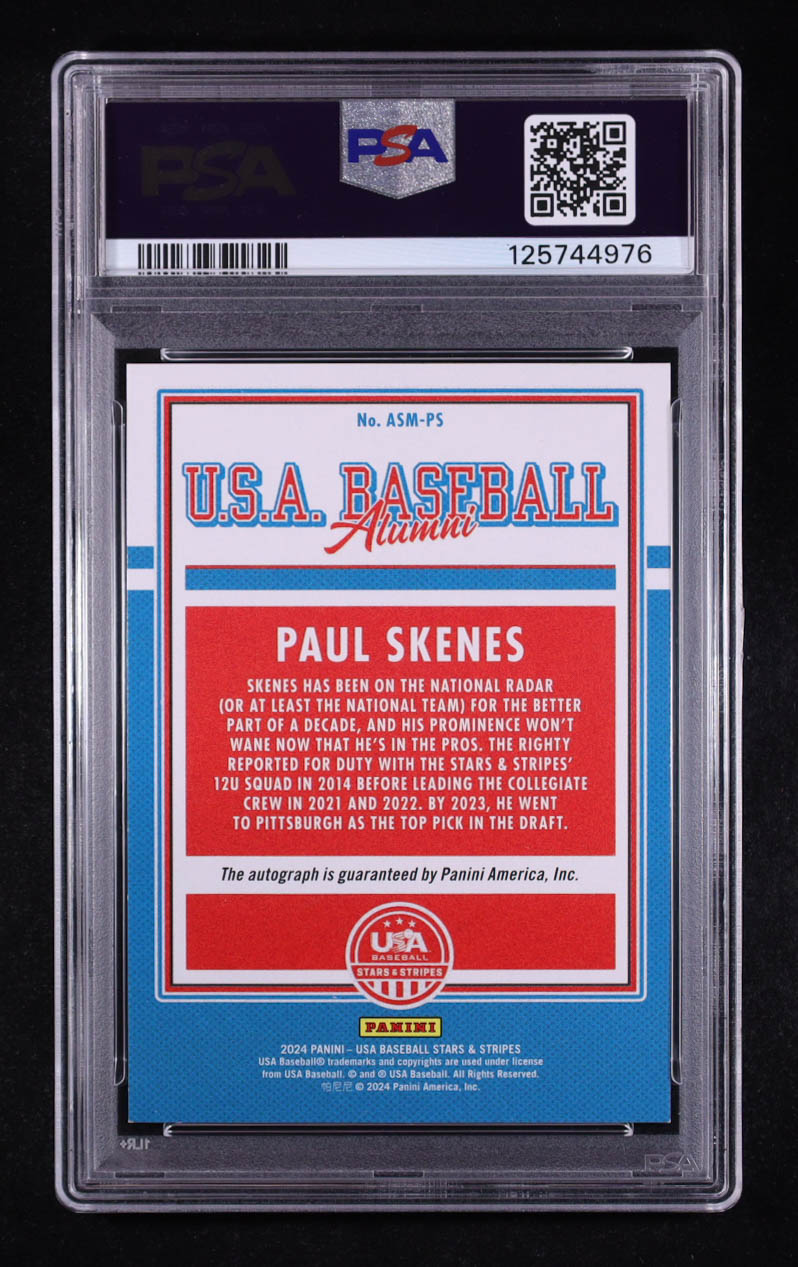Paul Skenes 2024 USA Baseball Stars and Stripes USA Baseball Alumni Signatures Red #9 #28/199 (PSA | Auto 10) at PristineAuction.com Paul Skenes 2024 USA Baseball Stars and Stripes USA Baseball Alumni Signatures Red #9 #28/199 (PSA | Auto 10) at PristineAuction.com