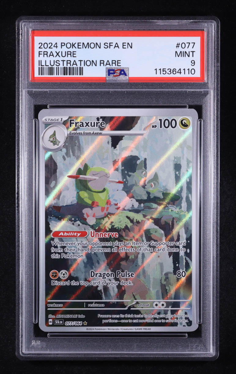 Fraxure 2024 Pokemon TCG Scarlet & Violet Shrouded Fable IR #077 (PSA 9) at PristineAuction.com Fraxure 2024 Pokemon TCG Scarlet & Violet Shrouded Fable IR #077 (PSA 9) at PristineAuction.com