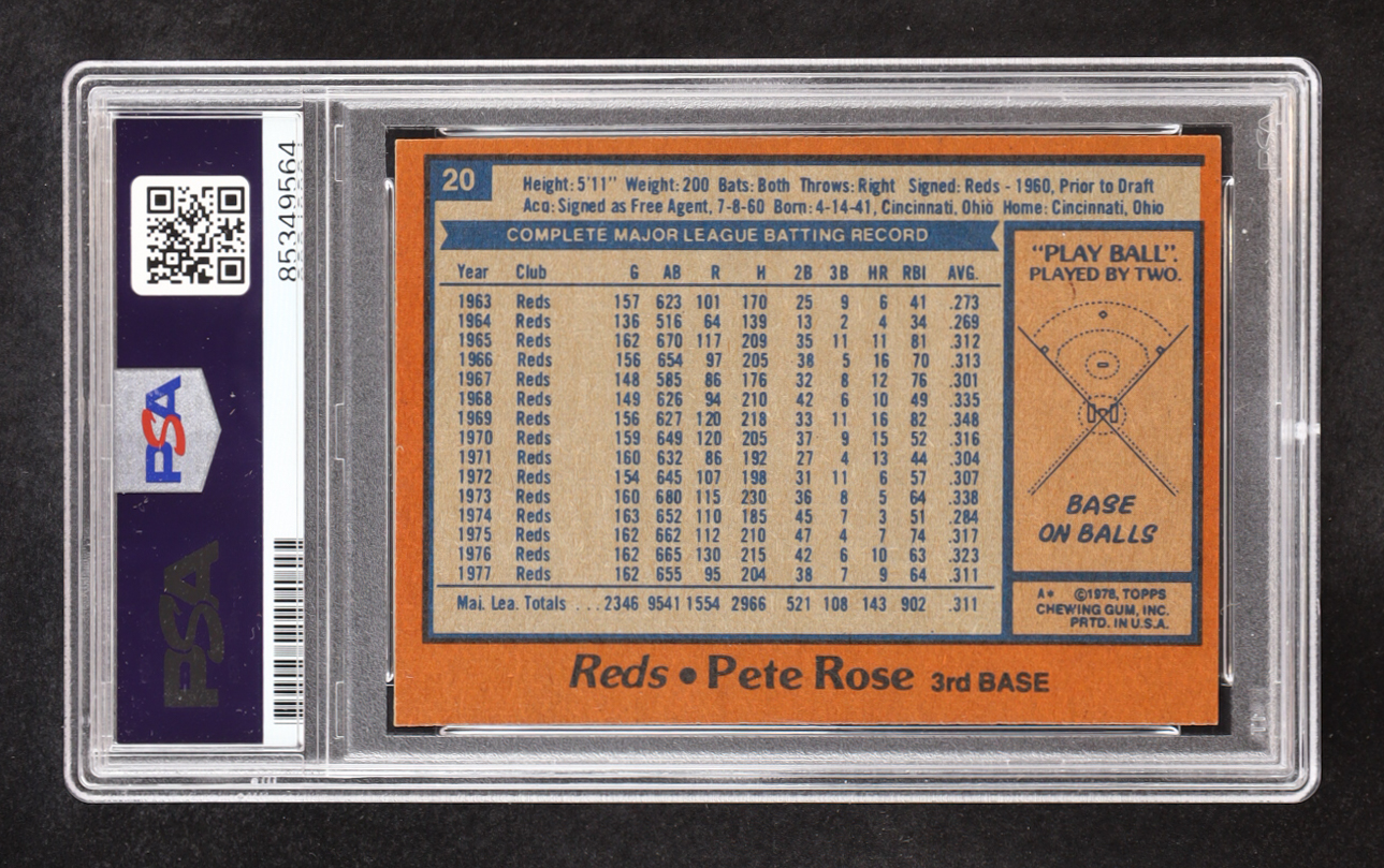 Pete Rose Signed 1978 Topps #20 DP (PSA) at PristineAuction.com Pete Rose Signed 1978 Topps #20 DP (PSA) at PristineAuction.com