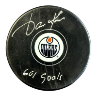 Jari Kurri Signed Oilers Logo Hockey Puck Inscribed "601 Goals" (JSA) at PristineAuction.com