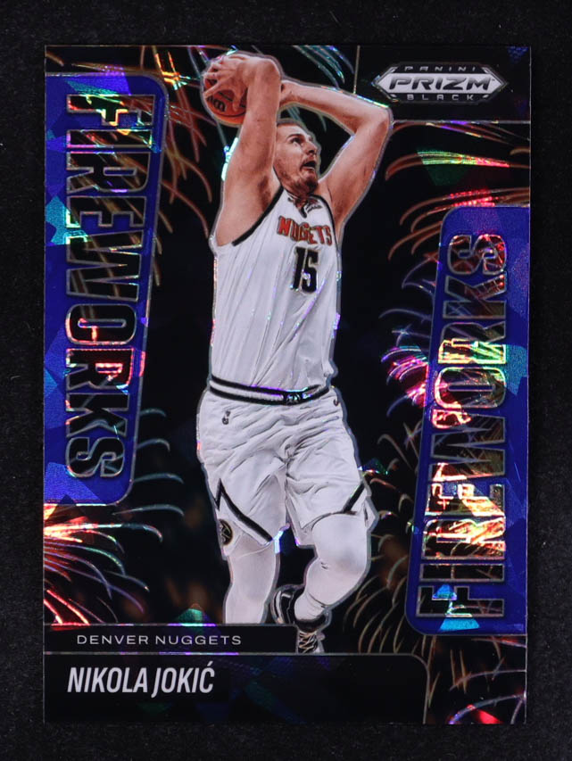 Nikola Jokic 2024-25 Panini Prizm Black Fireworks Prizms Blue Ice #7 #96/125 at PristineAuction.com Nikola Jokic 2024-25 Panini Prizm Black Fireworks Prizms Blue Ice #7 #96/125 at PristineAuction.com