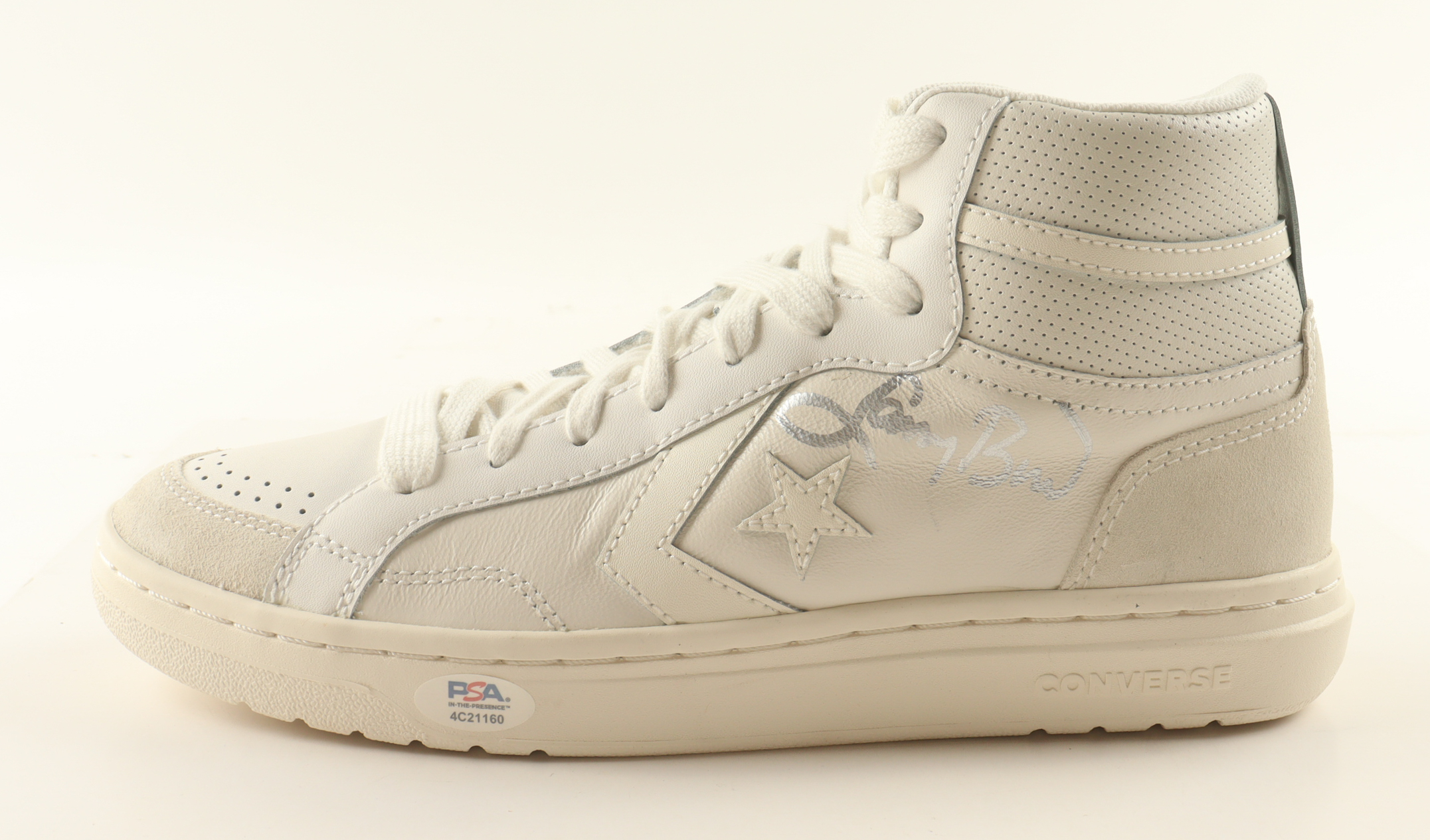 Larry Bird Signed Converse All-Star White Leather Basketball Shoe With Stat Plaque Display Stand (PSA) at PristineAuction.com Larry Bird Signed Converse All-Star White Leather Basketball Shoe With Stat Plaque Display Stand (PSA) at PristineAuction.com