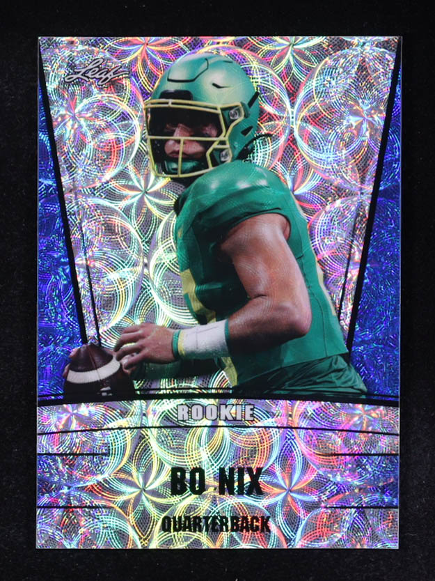 Bo Nix 2023 Leaf Metal Special Release Rookie Silver Kaleidoscope Blue #RS04 #16/20 RC at PristineAuction.com Bo Nix 2023 Leaf Metal Special Release Rookie Silver Kaleidoscope Blue #RS04 #16/20 RC at PristineAuction.com