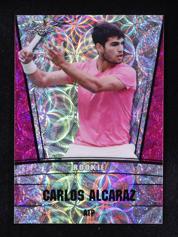 Carlos Alcaraz 2023 Leaf Metal Special Release Rookie Silver Kaleidoscope Pink #RS17 #02/10 at PristineAuction.com Carlos Alcaraz 2023 Leaf Metal Special Release Rookie Silver Kaleidoscope Pink #RS17 #02/10 at PristineAuction.com