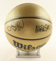 Larry Bird & Magic Johnson Signed NBA Basketball With Display Stand (PSA & Beckett) at PristineAuction.com