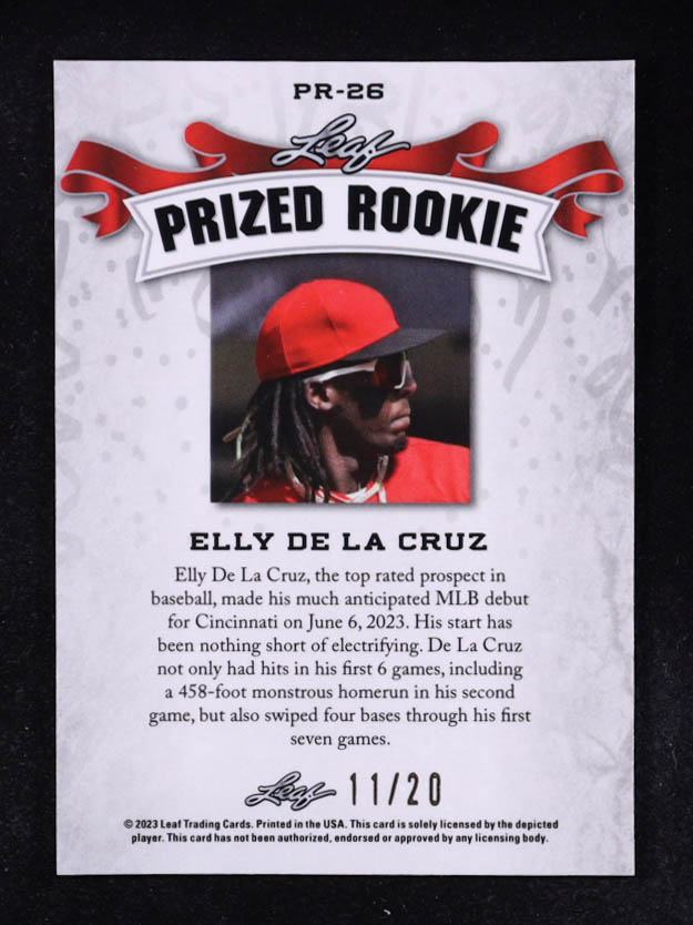 Elly De La Cruz 2023 Leaf Metal Special Release Prized Rookie Kaleidoscope Blue #PR26 #11/20 RC at PristineAuction.com Elly De La Cruz 2023 Leaf Metal Special Release Prized Rookie Kaleidoscope Blue #PR26 #11/20 RC at PristineAuction.com