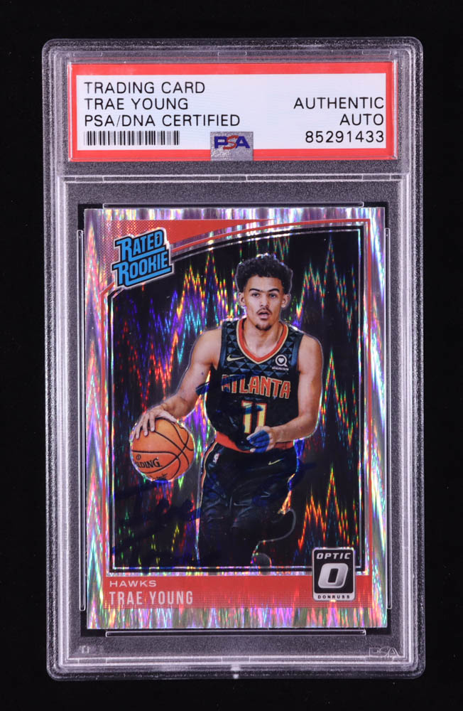 Trae Young Signed 2018-19 Donruss Optic Shock #198 RR RC Inscribed "Ice Trae" (PSA) at PristineAuction.com Trae Young Signed 2018-19 Donruss Optic Shock #198 RR RC Inscribed "Ice Trae" (PSA) at PristineAuction.com
