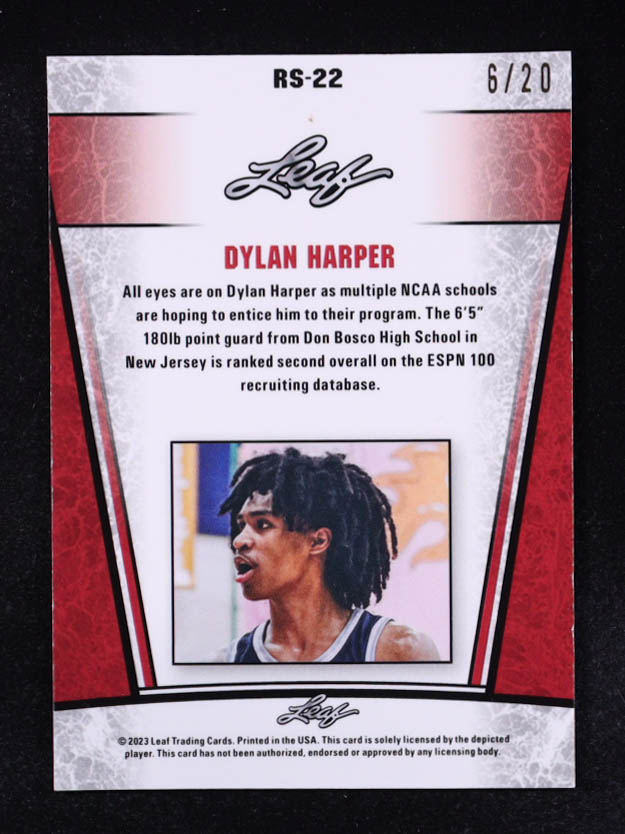 Dylan Harper 2023 Leaf Metal Special Release Rookie Silver Kaleidoscope Blue #RS22 #6/20 RC at PristineAuction.com Dylan Harper 2023 Leaf Metal Special Release Rookie Silver Kaleidoscope Blue #RS22 #6/20 RC at PristineAuction.com