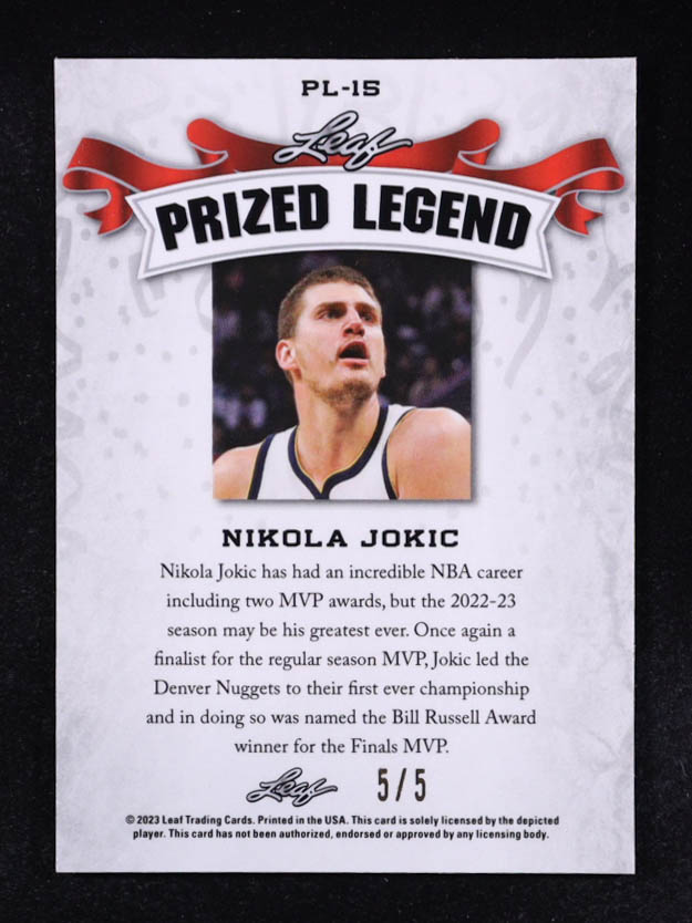 Nikola Jokic 2023 Leaf Metal Special Release Prized Legend Kaleidoscope Green #PL15 #5/5 at PristineAuction.com Nikola Jokic 2023 Leaf Metal Special Release Prized Legend Kaleidoscope Green #PL15 #5/5 at PristineAuction.com