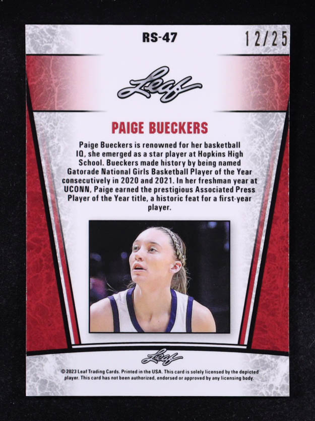 Paige Bueckers 2023 Leaf Metal Special Release Rookie Silver Lazer Silver #RS47 #12/25 RC at PristineAuction.com Paige Bueckers 2023 Leaf Metal Special Release Rookie Silver Lazer Silver #RS47 #12/25 RC at PristineAuction.com