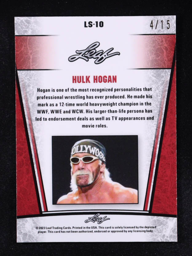 Hulk Hogan 2023 Leaf Metal Special Release Legend Silver Lazer Purple #LS10 #4/15 at PristineAuction.com Hulk Hogan 2023 Leaf Metal Special Release Legend Silver Lazer Purple #LS10 #4/15 at PristineAuction.com