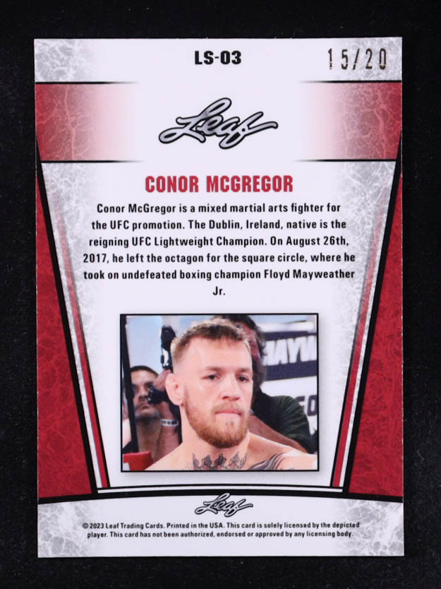 Conor McGregor 2023 Leaf Metal Special Release Legend Silver Pulsar Blue #LS03 #15/20 at PristineAuction.com Conor McGregor 2023 Leaf Metal Special Release Legend Silver Pulsar Blue #LS03 #15/20 at PristineAuction.com