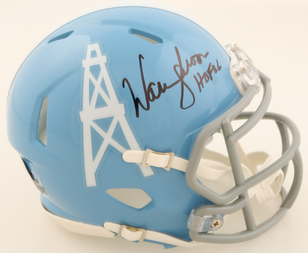 Warren Moon Signed Oilers Throwback Speed Mini Helmet Inscribed "HOF 06" (Beckett) at PristineAuction.com Warren Moon Signed Oilers Throwback Speed Mini Helmet Inscribed "HOF 06" (Beckett) at PristineAuction.com