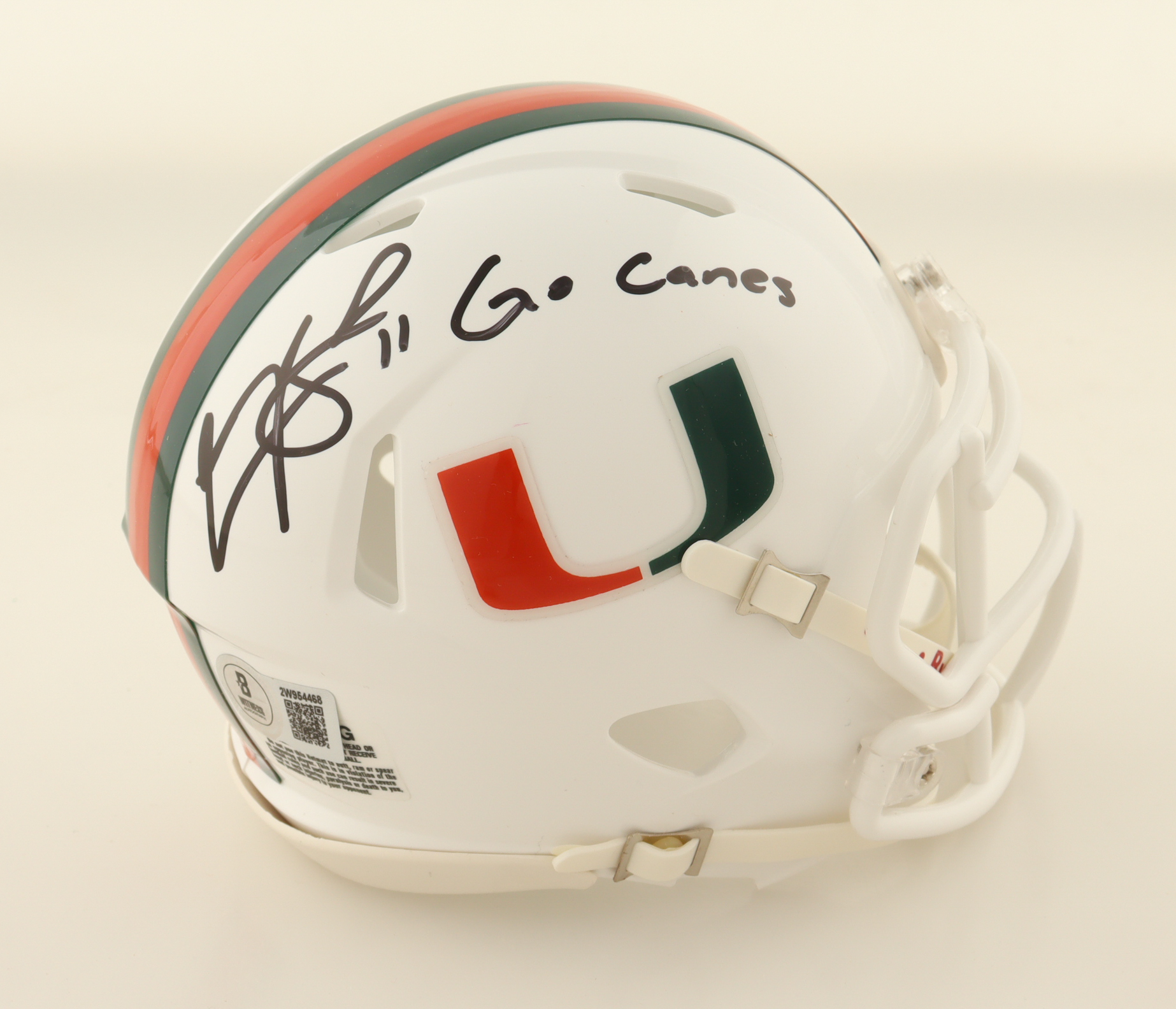 Carson Beck Signed Miami Hurricanes Speed Mini Helmet Inscribed "Go Canes" (Beckett) at PristineAuction.com Carson Beck Signed Miami Hurricanes Speed Mini Helmet Inscribed "Go Canes" (Beckett) at PristineAuction.com