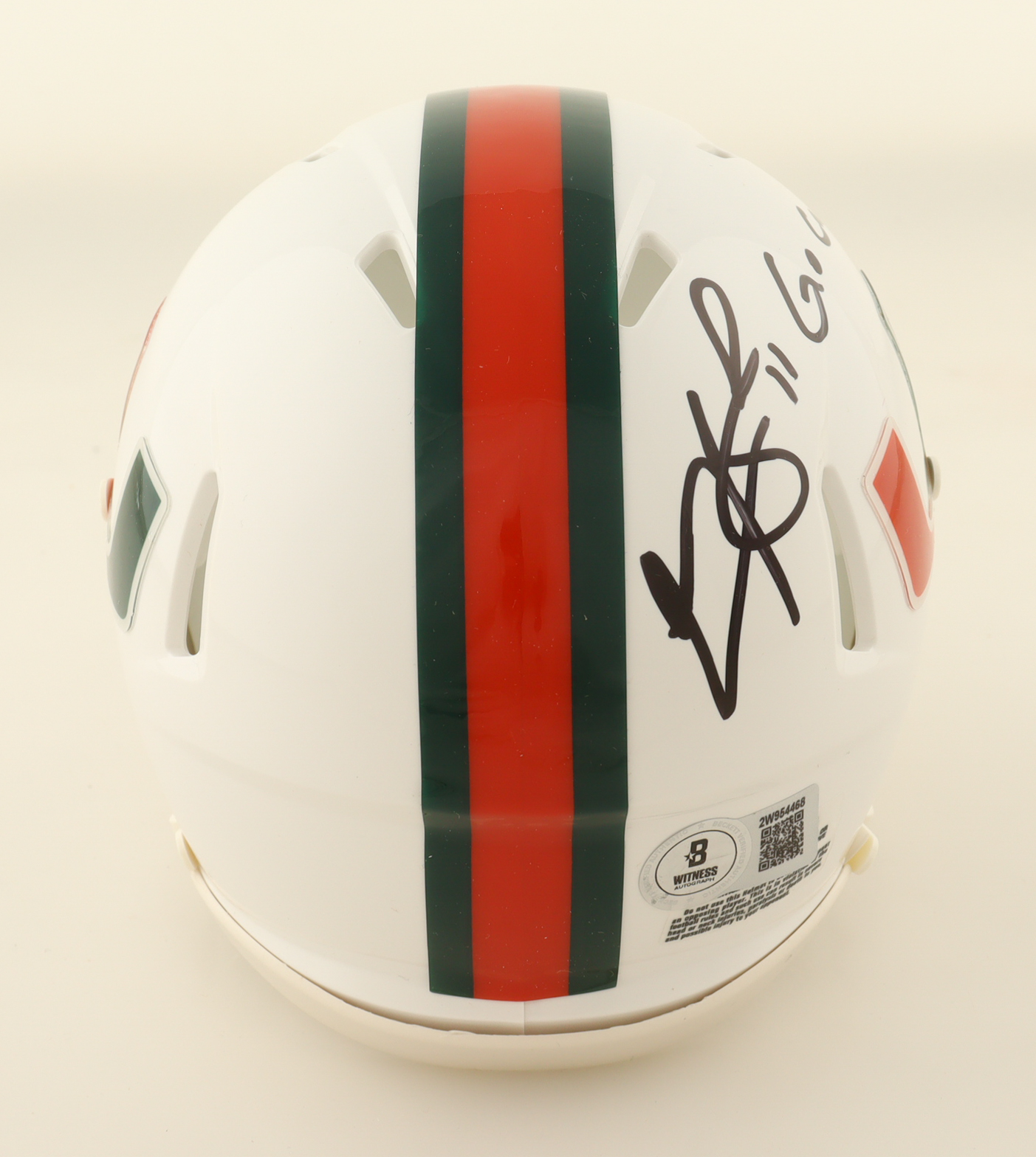 Carson Beck Signed Miami Hurricanes Speed Mini Helmet Inscribed "Go Canes" (Beckett) at PristineAuction.com Carson Beck Signed Miami Hurricanes Speed Mini Helmet Inscribed "Go Canes" (Beckett) at PristineAuction.com