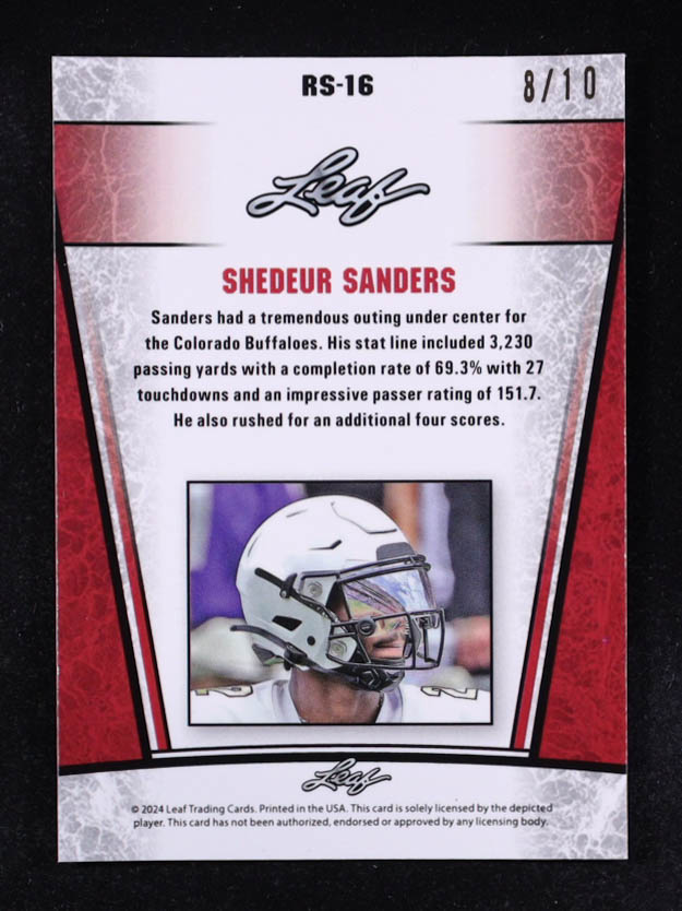 Shedeur Sanders 2024 Leaf Metal Special Release Rookie Silver Lazer Pink #RS16 #8/10 RC at PristineAuction.com Shedeur Sanders 2024 Leaf Metal Special Release Rookie Silver Lazer Pink #RS16 #8/10 RC at PristineAuction.com