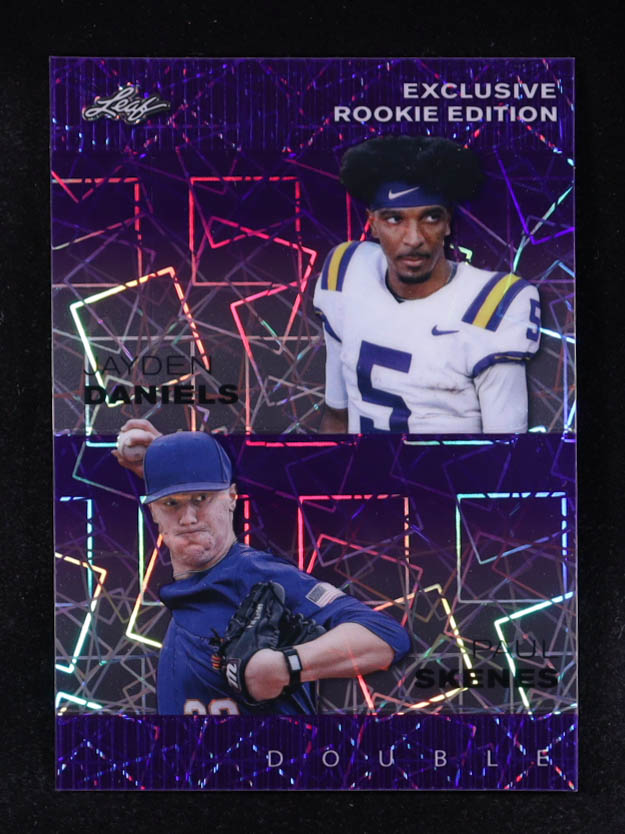 Jayden Daniels / Paul Skenes 2024 Leaf Metal Special Release Exclusive Rookie Edition Dual Lazer Purple #ERE07 #8/15 RC at PristineAuction.com Jayden Daniels / Paul Skenes 2024 Leaf Metal Special Release Exclusive Rookie Edition Dual Lazer Purple #ERE07 #8/15 RC at PristineAuction.com