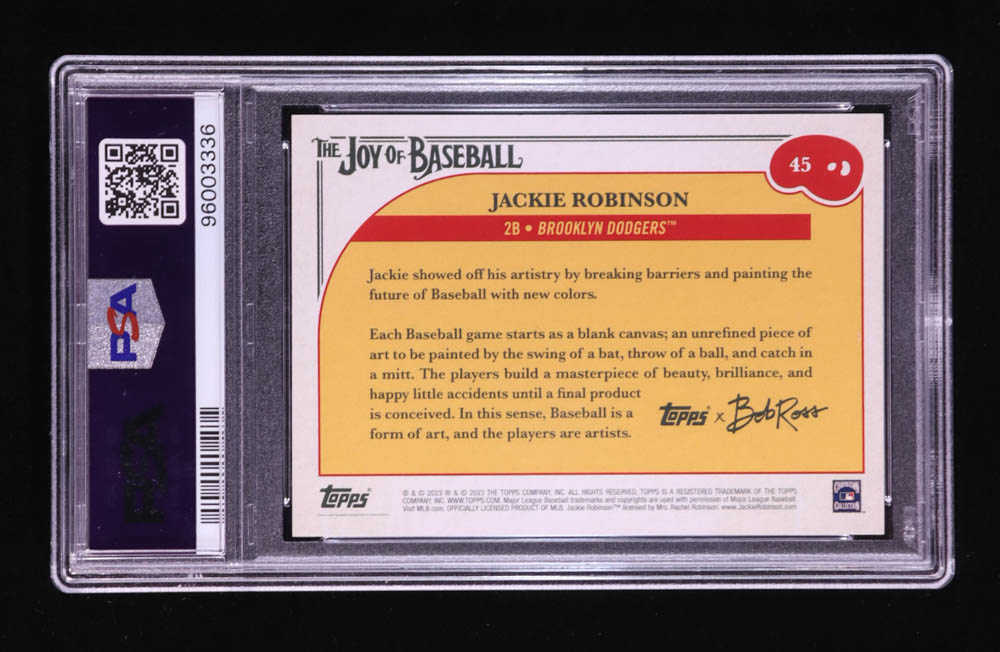 Jackie Robinson 2023 Topps X Bob Ross The Joy of Baseball Titanium White #45 #21/35 (PSA 10) at PristineAuction.com Jackie Robinson 2023 Topps X Bob Ross The Joy of Baseball Titanium White #45 #21/35 (PSA 10) at PristineAuction.com