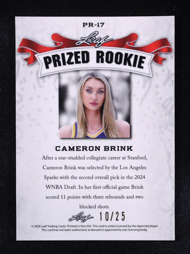 Cameron Brink 2024 Leaf Metal Special Release Prized Rookie Lazer Silver #PR17 #10/25 RC at PristineAuction.com Cameron Brink 2024 Leaf Metal Special Release Prized Rookie Lazer Silver #PR17 #10/25 RC at PristineAuction.com