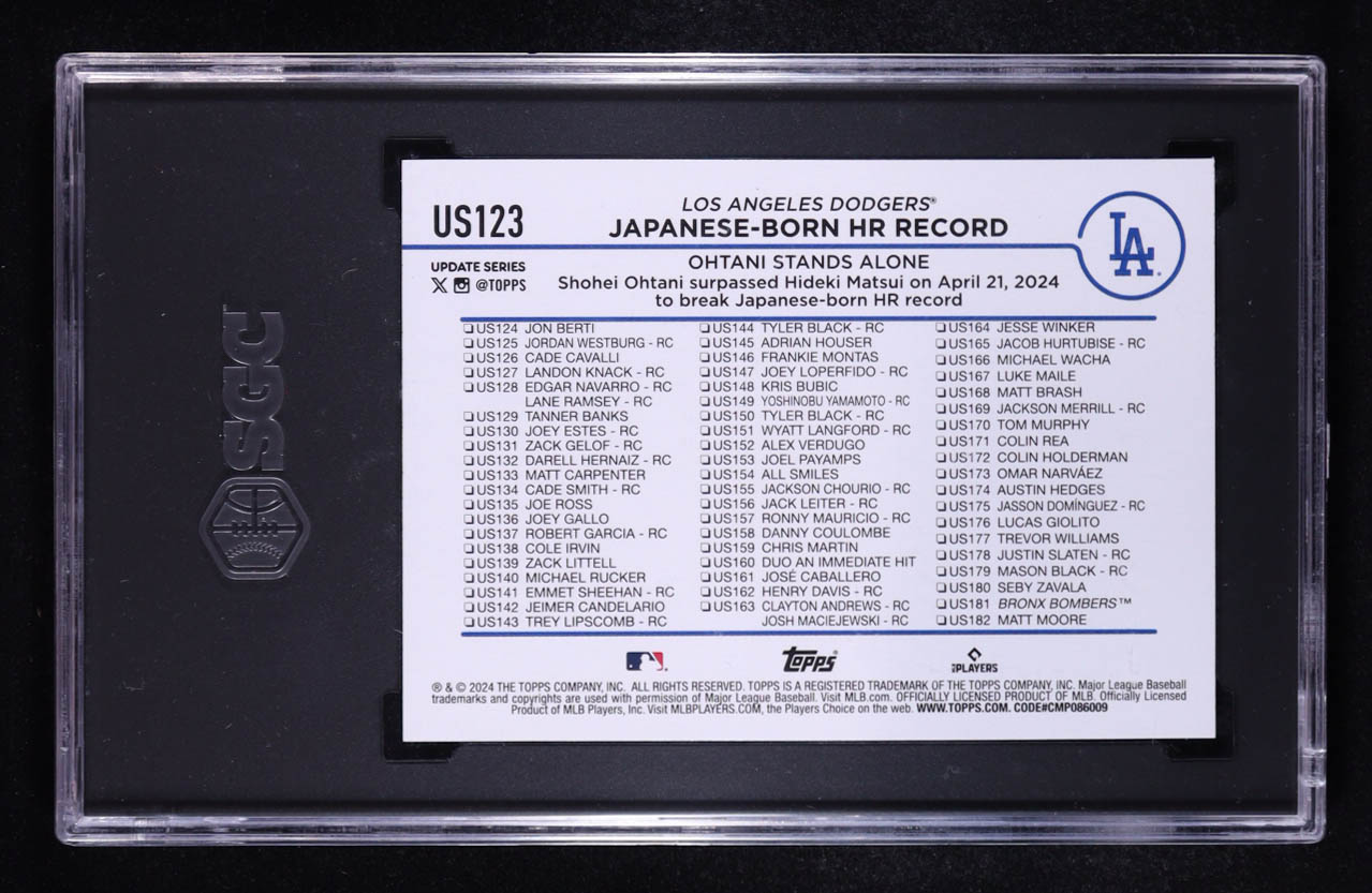 Shohei Ohtani 2024 Topps Update / Japanese Born HR Record #US123 (SGC 10) at PristineAuction.com Shohei Ohtani 2024 Topps Update / Japanese Born HR Record #US123 (SGC 10) at PristineAuction.com