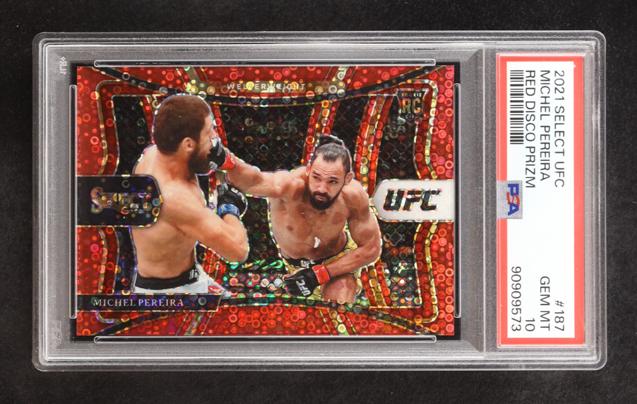Michel Pereira 2021 Select UFC Red Disco Prizm #187 #161/199 (PSA 10) at PristineAuction.com Michel Pereira 2021 Select UFC Red Disco Prizm #187 #161/199 (PSA 10) at PristineAuction.com